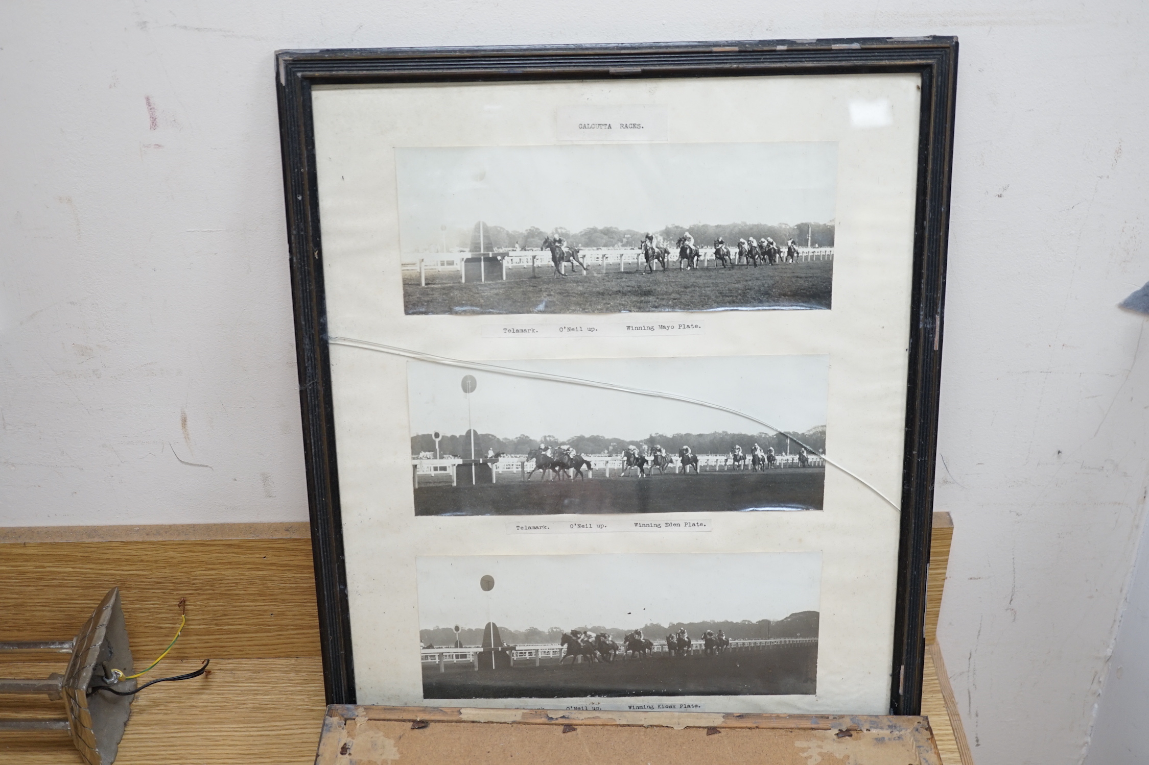 D M & E M Alderson, pair of watercolours, Portraits of racehorses c.1943/48 raced at Calcutta, together with a group of related photographs and ephemera, signed and dated, 38 x 52cm